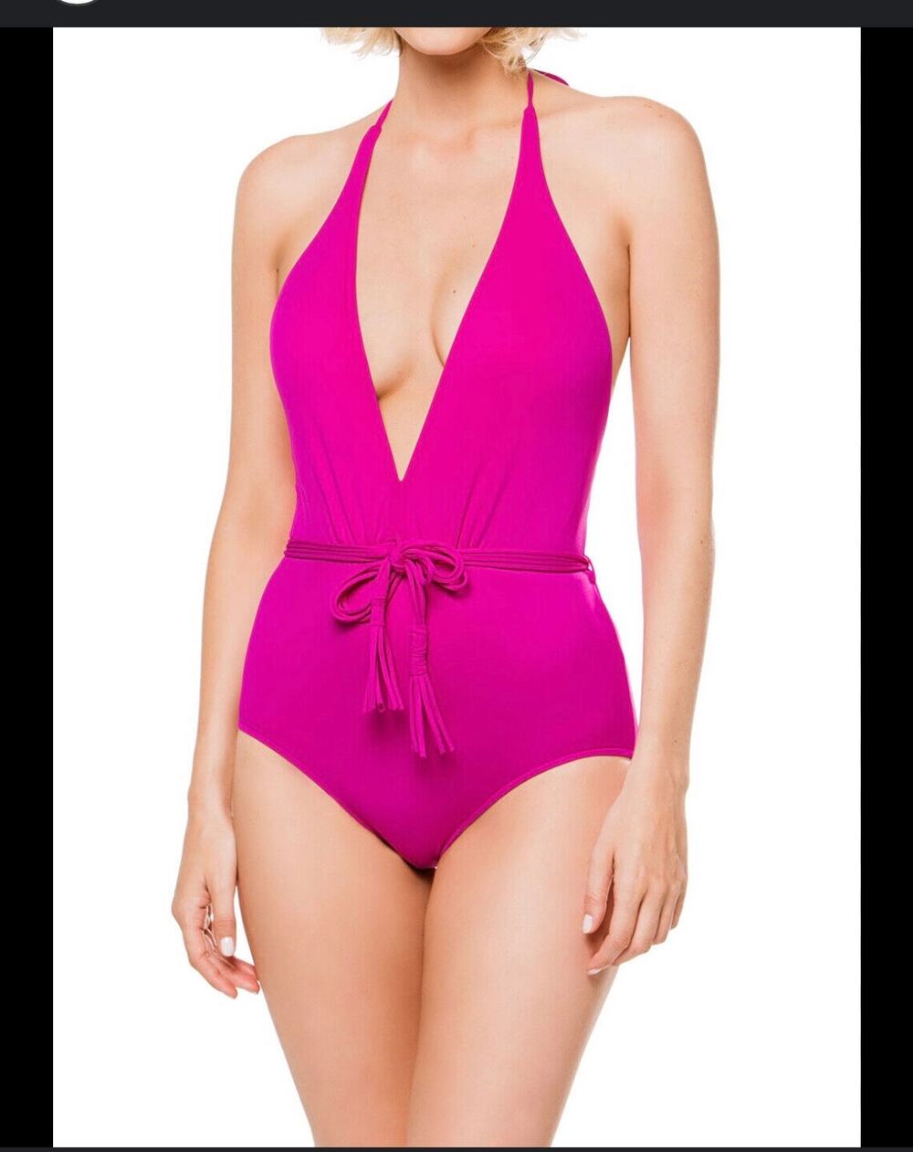 Seafolly Magenta Deep V One Piece Malliot Swimsuit Size 12